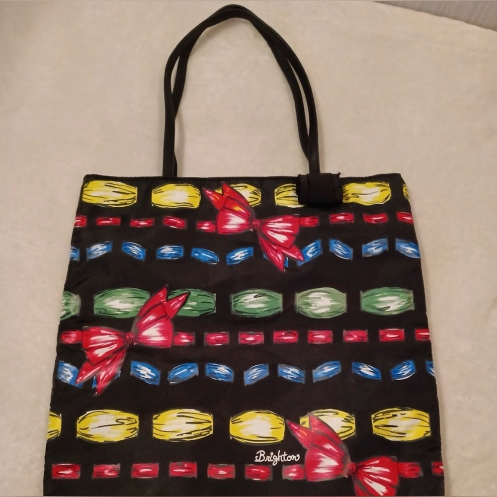BRIGHTON Black Tote with Colorful Pattern, EUC